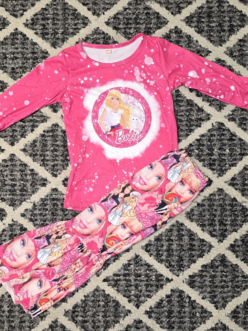 Barbie Pink Graphic Long Sleeve Top & Printed Pants Pajama Set